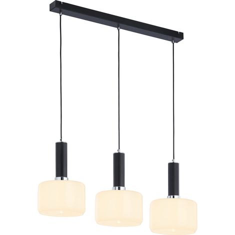 Sospensione Jupiter Vanes nera 77cm 3xE27 vetro bianco