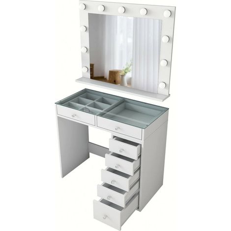 Console Algiedi, Miroir inclus, Structure en bois noble, 45x90x80h cm Blanc (1/5)