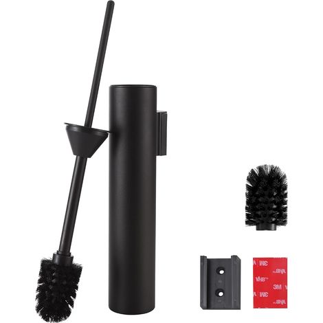 Brosse WC Murale Cylindrique, Porte-Brosse Toilettes WC Acier INOX Noir Mat San perçage, Porte-Brosse WC avec Gobelet Intérieur Amovible pour Un Nettoyage Faciles de la Salle de Bain (Noir Mat) (1/5)