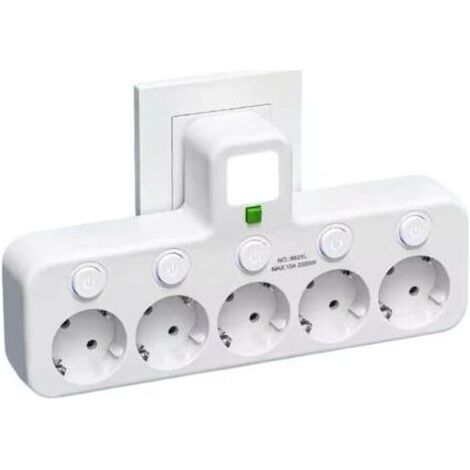 Multiprise Murale avec 5 Prises EU, Interrupteurs Individuels (5 Prises Blanc) (1/4)