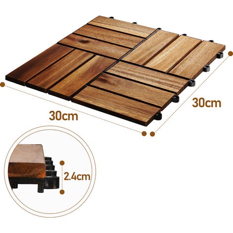 Wolketon 55 Stück Holzfliesen aus Akazienholz Balkonfliesen Terrassenfliesen. Bodenbelag mit Drainage. Fliese Leicht verlegbar(12 Latten 5 m²) (1/4)