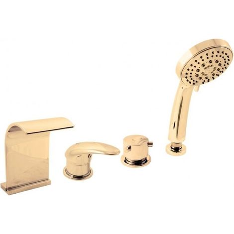 Mitigeur baignoire 4 trous DUNAJI avec cascade en laiton doré (1/4)