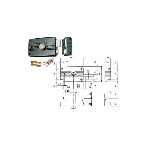 SERRATURA PORTE FERRO C/QUADRO CATENACCIO E SCR. CIL. FISSO C/AL. 481- - mm.60 DX (481603) - 2 pezzi ISEO