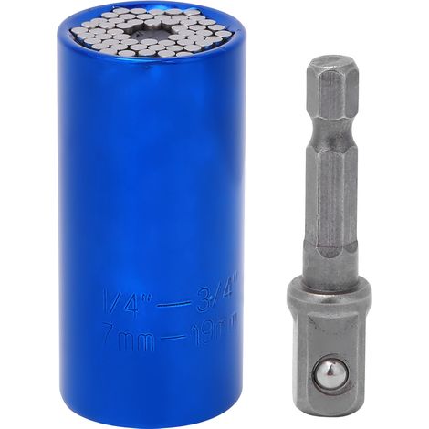 Jeu de douilles universelles pour l'automobile - 1/4" à 3/4" avec bielle 3/8" CR-V (bleu)