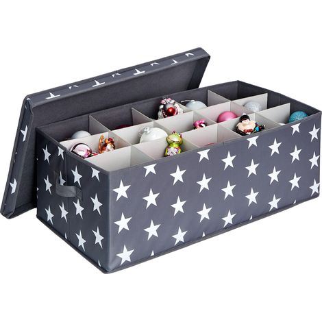 LOVE IT STORE IT Scatola Porta Oggetti Con Coperchio Per Palle di Natale - Con 30 Scomparti - Rinforzi In Cartone - Porta Palline Di Natale - 58x36x25cm - Grigio Con Stelle (1/4)