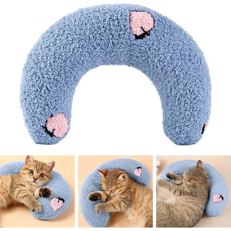 Coussin orthopédique pour petits animaux - Design en U - Respirant et lavable - Pour chats et petits chiens - Bleu (1/5)