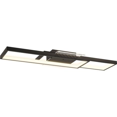 Plafonnier LED fin 43W, 4600LM, température 3000-6000K variable. Télécommande + interrupteur mural, couleur noire, dimensions 70 × 30 × 7 cm