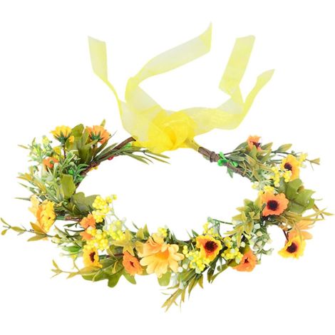 Couronne Artificielle de Tournesols Jaune Vif, Bandeau Mariage Élégant en Fleurs Synthétiques, Accessoire Cheveux Bohème pour Mariée, Demoiselles D'honneur et Séances Photo (1/5)