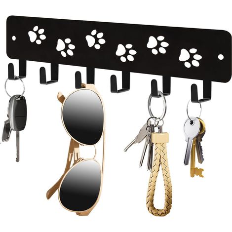 Porte-Clefs - Porte-Laisse Murale - 6 Crochets En Fer - 24,8 x 6,9 cm - Pour Entrée Cuisine Salon Bureau - Fixation Vis ou Adhésive - Noir (1/5)