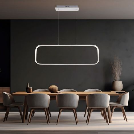 Pendellampe modern Schlafzimmerleuchte silber Hängeleuchte opal, LED Rahmen Rechteck, Metall matt, LED 24W 1400lm 3000K warmweiß, LxBxH 80x10x120 cm