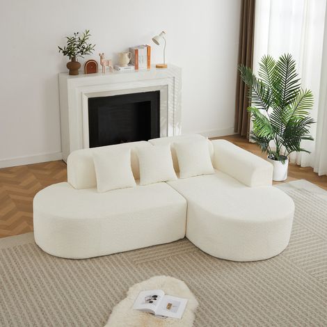 Canapé d'angle en L à droite avec méridienne,canapé modulable 4 places en chenille,canapé à compression,3 coussins amovibles,design arrondi,beige (1/5)