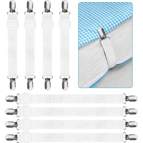 Sheet Straps - Adjustable Elastic Bed Sheet Holder with Metal Clamps - For Fitted Sheets Mattress Protectors Tablecloths - 8 Pieces (1/5)