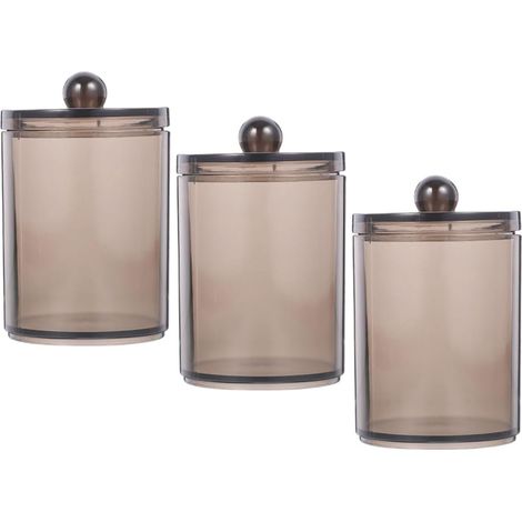 Lot de 3 boîtes de rangement noires pour cotons-tiges avec couvercle et coussinets en coton. (1/5)