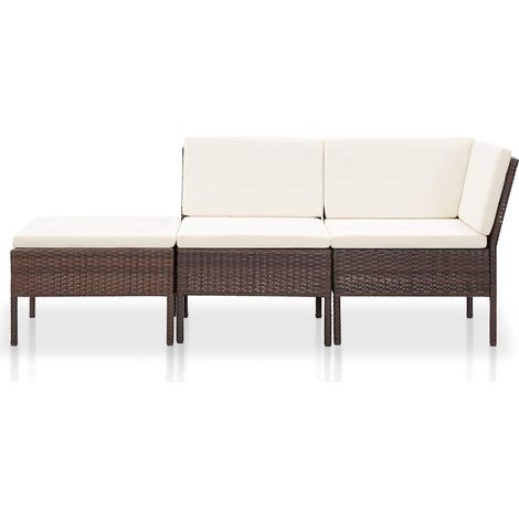 Salon de jardin 3 pcs Contemporain, Ensemble repas de jardin, avec coussins Résine tressée Marron OIB7671E (1/5)