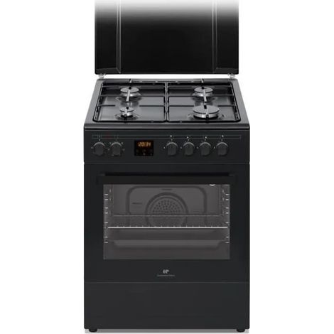 Continental Edison – Cuisinière gaz 4 feux CECG60FCB1 – Four à gaz avec nettoyage catalytique – Dimensions L59,8 x P61 x H83cm – Noir (1/6)