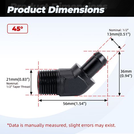 Aluminum 45°/90° hose barbed push-in oil/gas pipe reducer adapter - 1/2-1/2-45° (1/4)