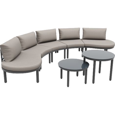 Ensemble meuble de jardin 5 places, 2 tables verre rembourrées, coussins gris, pieds réglables, meuble extérieur design moderne pour terrasse et balcon (1/5)