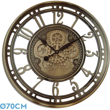 Reloj de pared MESINA bronce 70x70x8 cm engranajes con movimiento