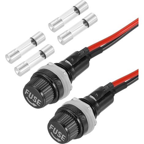 2 Pcs Porte-Fusible À Montage sur Panneau, 10/15A AC 125/250V 5 x 20mm Fusible À Bornes À Spade Capuchon À Vis Porte-Fusibles avec Fils Pré-Soudés Et Fusibles À Tube De Verre 7A (1/5)