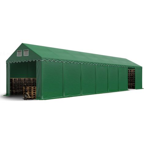 Hangar tente de stockage 4 x 16 m d'élevage de 2,60m de hauteur vert fonce PVC 800 N imperméables