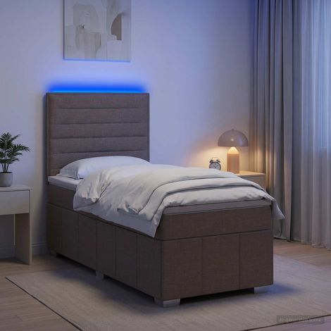 vidaXL Lit boxspring LED avec matelas Taupe 100 x 200 cm Tissu (1/5)