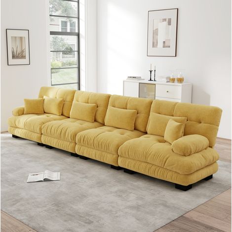 Ecksofa modular Chenille Gelb, tiefes Sitzdesign mit runden Polsterarmlehnen (1/5)