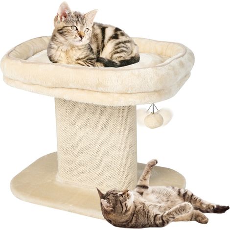 Moderna torre per gatti con grande trespolo in peluche e tiragraffi in sisal, Torre di attività per gatti Beige (1/5)