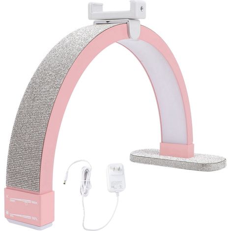 Lampe de Bureau Manucure Demi-Lune 16 Pouces LED 20W avec Support Téléphone Éclairage Professionnel Anti-Ombre Température Réglable (1/5)