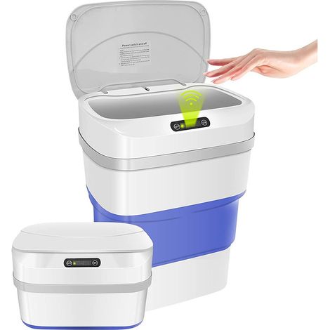 Cubo de basura plegable automático con sensor infrarrojo inteligente  Color: Azul