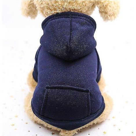Sweat-shirt d'hiver à capuche pour chien avec poches, en coton chaud, pour petits chiens, manteau pour chihuahua, vêtements pour chiots et chats, bleu marine (1/4)