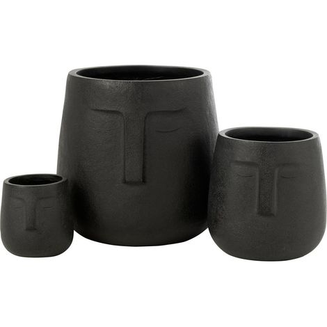 Lot de 3 Cache-Pots Déco "Moai" 45cm Noir