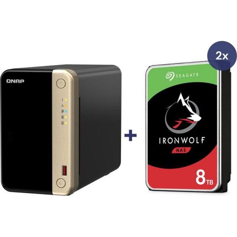 NAS QNAP TS-264-8G de 2 bahías con 16 TB (2 Seagate IronWolf de 8 TB)