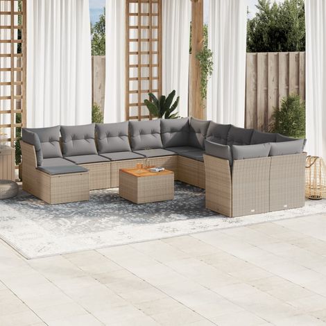 Juego de sofás jardín con cojines beige mezcla 12 pzas ratán PE vidaXL (1/5)