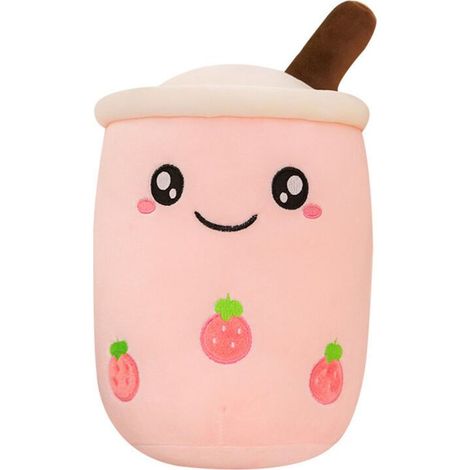 Coussin en peluche en forme de tasse de bubble tea, rose, 35 cm de haut (1/3)