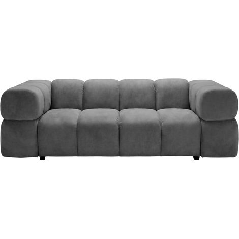 GUSTAVE - Canapé droit velours lisse 3 places Gris (1/5)