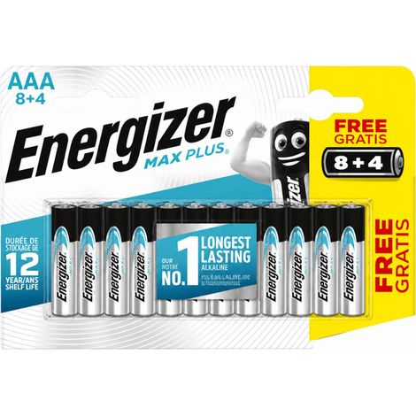 Piles AAA LR6 1.5V Alcaline Max plus, pack de 8+4 piles.