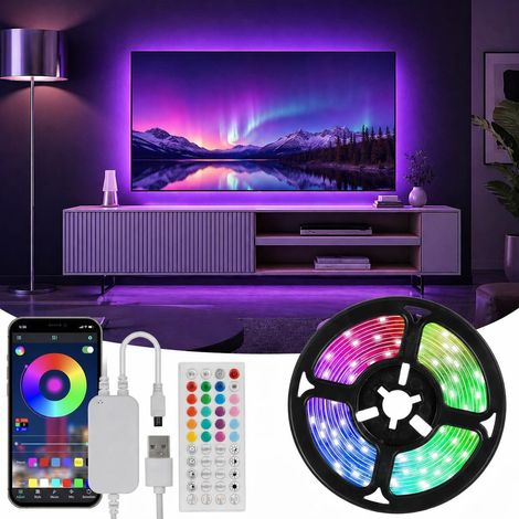 Ruban LED TV 4 m, Bande Lumineuse LED Rétroéclairage TV 40-65 in, 5050 RGB USB avec Télécommande, DIY, Rythme de Musique Contrôlé (1/5)