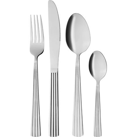 Ménagère pour 4 personnes en acier inoxydable - 16 pièces - Passe au lave-vaisselle - Set de couverts avec décor - Série Athens