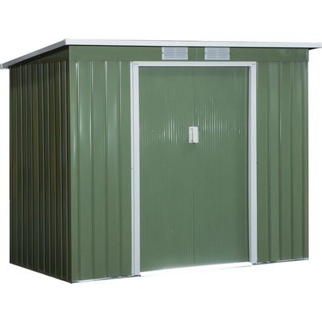 Outsunny cobertizo de jardín 213x130x172 cm base de 2,42 m² caseta de exterior metálica para almacenamiento de herramientas con 2 puertas correderas (1/6)