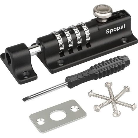 Loquet de Verrouillage à Combinaison,[Avec un tournevis] Spopal Verrou de Porte à Code, Imperméable Verrou à Combinaison à 4 Chiffres avec Vis de Fixation de Sécurité pour Armoire, Garage, Hangars