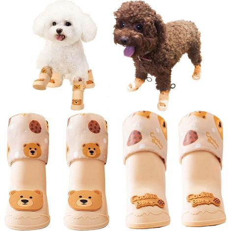 Set mit 4 wasserdichten Hundeschuhen, Schuhe für kleine und mittelgroße Hunde, für Schnee und Regen (braun)