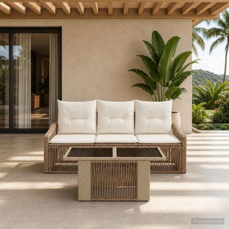 vidaXL Conjunto de sofás de jardín 4 uds. Beige y blanco crema (1/5)