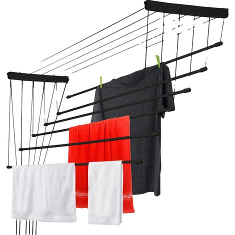 Tendedero de techo, estructura de acero, 120 cm de ancho, soporta 12 kg, resistente a los rayos UV, fácil instalación. (1/5)