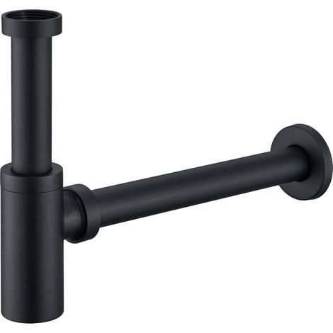 Siphon de Lavabo salle de bain, Bonde Standard Acier Inoxydable 1 1/4", Siphon à Tube Convient pour Salle Bain, Reglable Anti Odeur, Joint Inclus + Mode d’Emploi, Noir Mat (1/5)