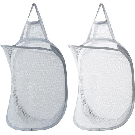 Lot de 2 paniers à linge pliables, sacs à linge muraux, pour ranger les vêtements d'enfants, les jouets et autres objets, 40 x 29,5 cm (blanc, gris)