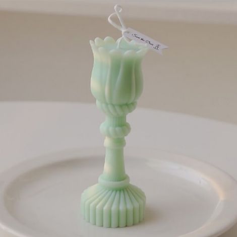 Bougie Parfumée en Forme de Tulipe, Romantique et Raffinée, Aromathérapie, Cadeau pour Maison, Chambre, Décoration de Mariage, Vert (Queue de Rat et Sel Marin) (1/3)