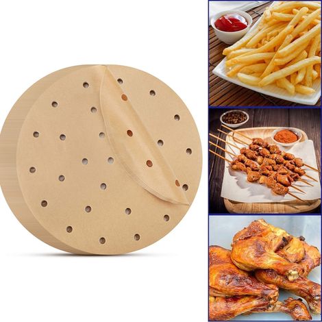 Runde Backpapierbögen für Heißluftfritteuse und Backofen, fettabweisend, naturfarben, 19 cm Durchmesser, 200 Stück (1/5)