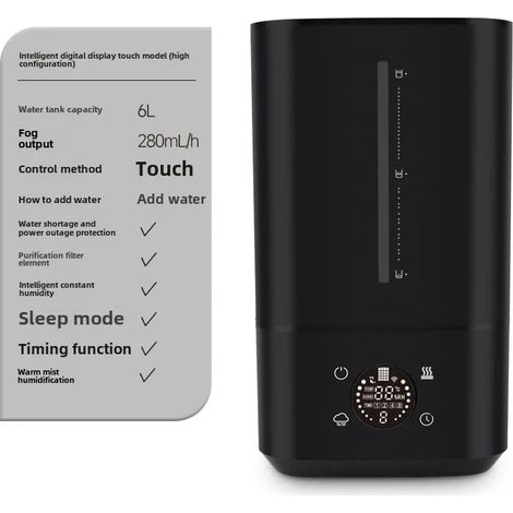 Humidificateur 6 L (version brumisateur), humidité constante intelligente, grande capacité, fonctionnement silencieux. (1/5)