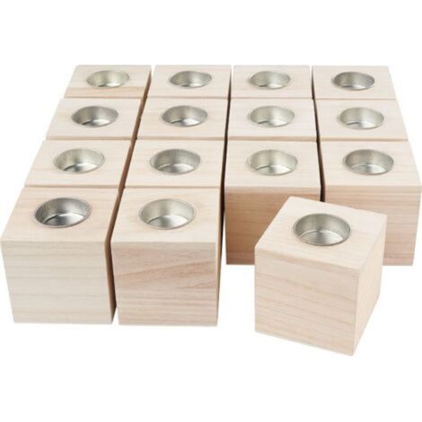 XXL Pack of 15 Cube Candle Holders 8 x 8 x 8 cm Natural Raw Wood Square Tealight Candle Holder Candle Holder Wooden Candle Glass Decorative (1/5)