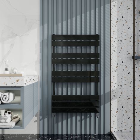 Biubiubath Black Flat Panel Heated Towel Rail Bathroom Radiator 1000x600mm